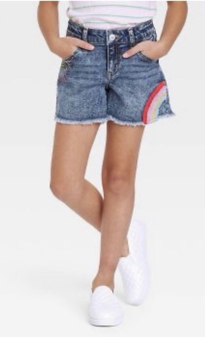 Cat & Jack Rainbow Denim Jean Shorts L 10/12
